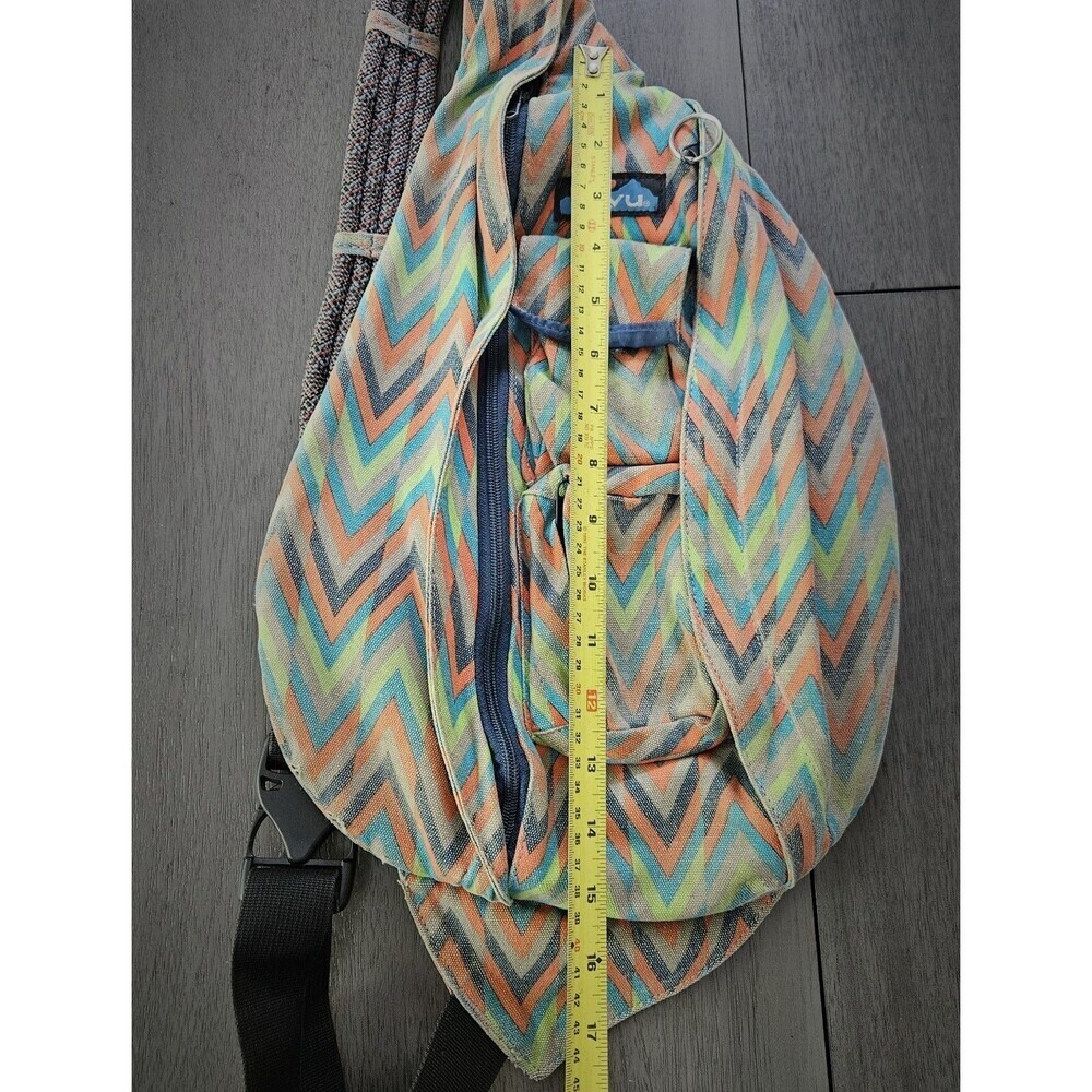 Kavu Rope Sling Bag Orange Geometric Chevron Aztec Canvas Shoulder Backpack - Picture 10 of 11